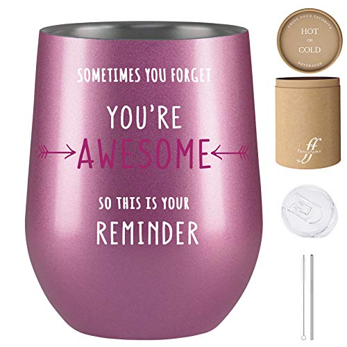 Inspirational Gifts for Women, Thank You Gifts, Sometimes You Forget You’re Awesome So This Is Your Reminder, Fancyfams 12oz Stainless Steel Wine Tumbler, Coworker Gifts for Women, (Reminder-Pink)