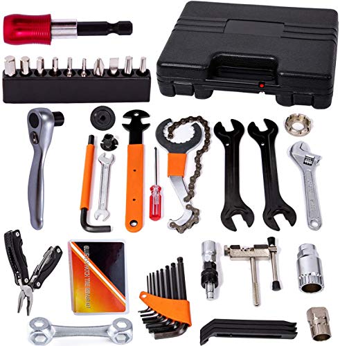 YBEKI Bike Repair Tool Kit - Bicycle Tool Kit Set with Reversible Drive Ratchet Tool, Chain Tool Bike Tire Tool Pedal Wrench, etc. 6 Months Warranty