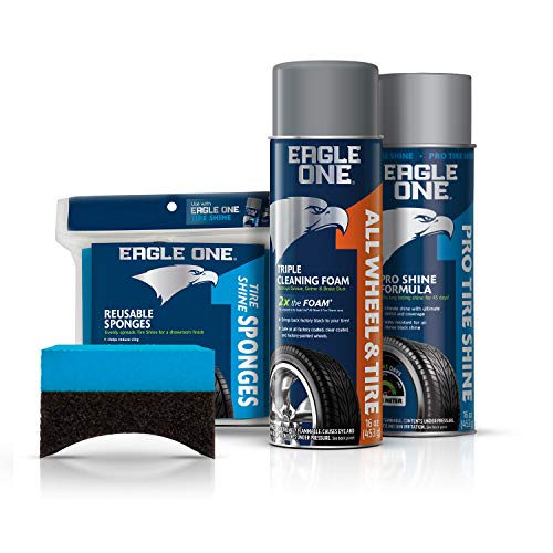 Eagle One 4-Piece Car Care Kit for Wheels & Tires, includes Wheel & Tire Foam, Tire Shine Spray, and 2 Reusable Tire Sponges