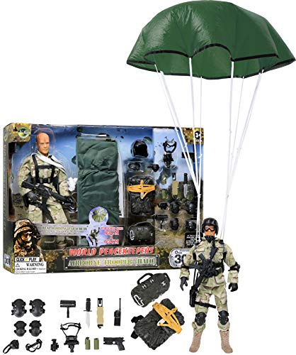 Click N' Play Military Airborne Paratrooper 12'' Action Figure Play Set Accessories