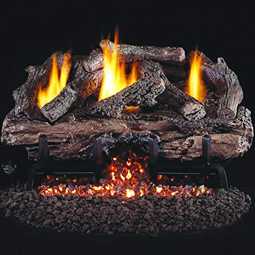 Peterson Real Fyre 30-inch Charred Aged Split Oak Log Set With Vent-free Natural Gas Ansi Certified G10 Burner - Variable Flame Remote