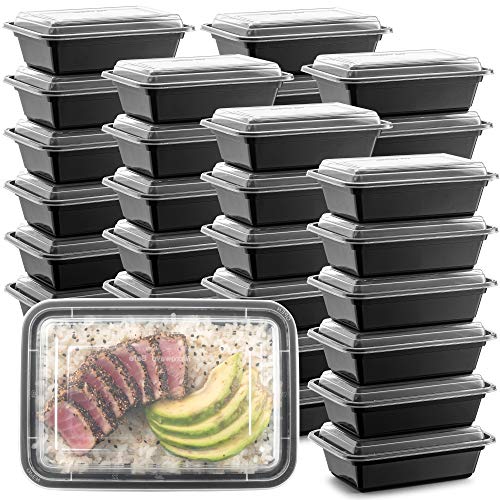 50-Pack Meal Prep Plastic Microwavable Food Containers meal prepping & Lids.'{24 OZ.}' Black Rectangular Reusable Storage Lunch Boxes -BPA-free Food Grade- Freezer Dishwasher Safe -'PREMIUM QUALITY'