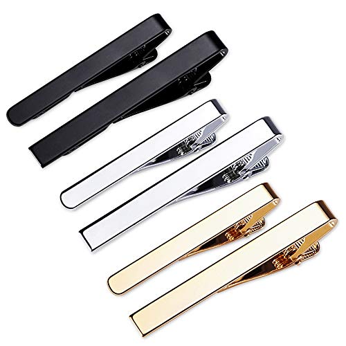 Viaky Classic Style Men's Tie Clips, Neck Ties Necktie Bar Pinch Clip with Gold Silver Black 3 Tone, Best Gifts for Your Father, Lover and Friends in Xmas, Anniversary, Wedding, Party, Meeting