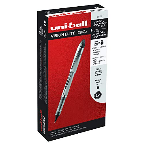 uni-ball Vision Elite Rollerball Pens, Bold Point (0.8mm), Black, 12 count