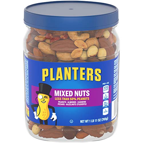 PLANTERS Mixed Nuts, Lightly Salted, 27 oz. Resealable Jar - Lightly Salted Nuts with Less than 50% PeanutsNuts are Measured by Weight), Almonds, Cashews, Hazelnuts & Pecans - Kosher