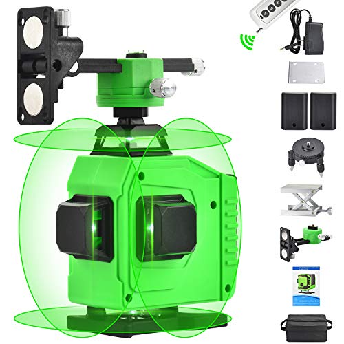 4X360° Cross Line Laser Leveling, 4D Self Leveling 16 Lines Green Beam Four Plane Lasers 2x360° Vertical 2x360° Horizontal Line, Battery Remote Control Lazer Leveler Tool for Construction