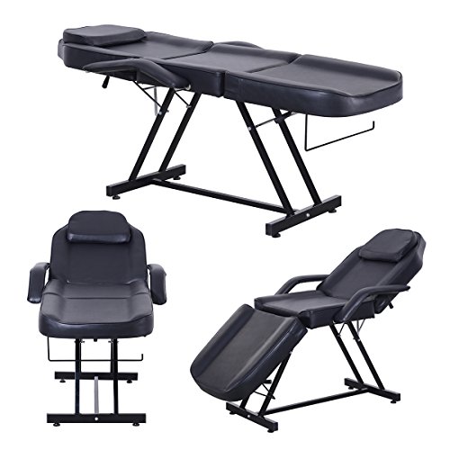 Apelila Beauty Salon Chair Massage Table Bed Folding Therapy SPA Bed Facial Tattoo Chair Black
