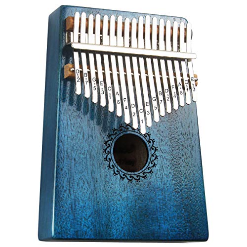 Kalimba Thumb Piano 17 Keys with mahogany Wood Portable Mbira Finger Piano Gifts for Kids and piano Beginners Professional （Bright blue）