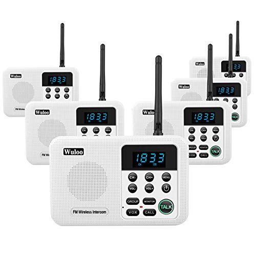 Wuloo Intercoms Wireless for Home 1 Mile Range 22 Channel 100 Digital Code Display Screen, Wireless Intercom System for Home House Business Office, Room to Room Intercom Communication (6 Packs, White)