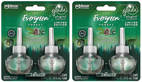 Glade Plugins Scented Oil Refills - Limited Edition - Icy Evergreen Forest - 2 Count Refills Per Package - Pack of 2 Packages