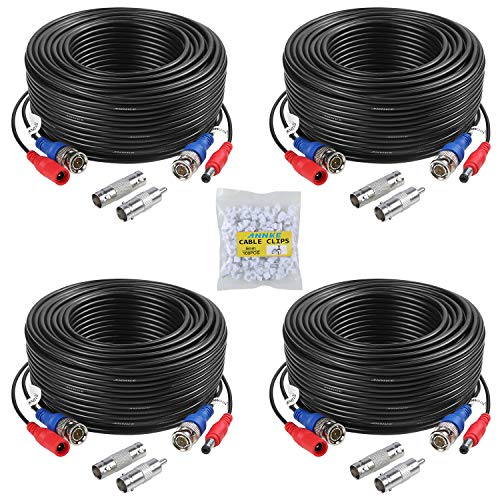 ANNKE 4 Pack 30M/100ft All-in-One Video Power Cables, BNC Extension Security Wire Cord for CCTV Surveillance DVR System Installation, Free BNC RCA Connector and 100pcs Cable Clips Included (Black)