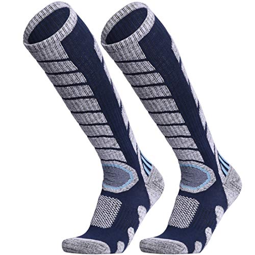 WEIERYA Ski Socks 2 Pairs Pack for Skiing, Snowboarding, Cold Weather, Winter Performance Socks (Blue 2 Pairs, Large)