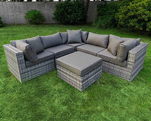 Outdoor Conversation Sets Rattan Patio Furniture No Assembly Wicker Ottoman Aluminum Outside Sectional Couch Sofa Patio Seating 6pcs Backyard Furniture w/Free Waterproof Cover- 3Toss Pillows