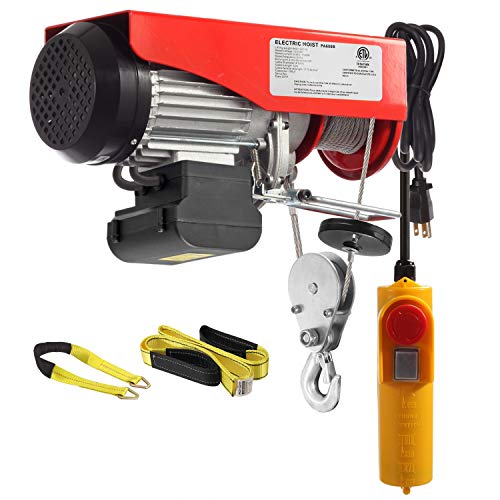 Partsam 1320 lbs Lift Electric Hoist Crane Remote Control Power System, Zinc-Plated Steel Wire Overhead Crane Garage Ceiling Pulley Winch w/Premium Straps (w/Emergency Stop Switch)