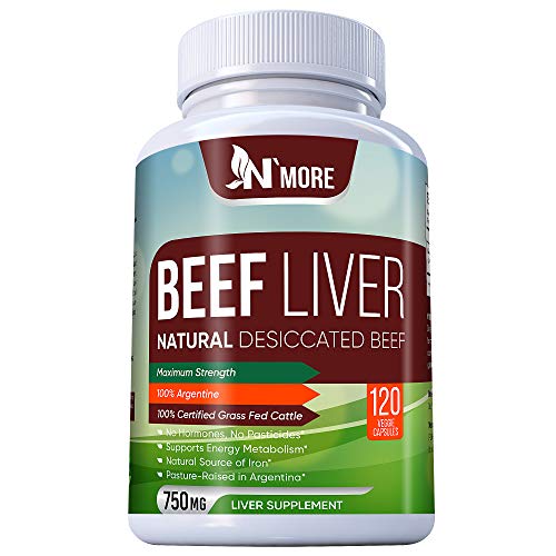 N'More Desiccated Liver Capsules, Certified 100% Grass Fed Undefatted Argentine Natural Beef Liver Supplements, 120 Capsules, 750mg per Capsule
