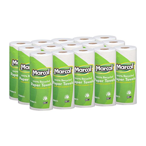 Marcal Paper Towels 100% Recycled 2-Ply, 60 Sheets Per Roll - Case of 15 Individually Wrapped Green Seal Certified 06709,White