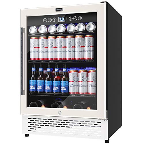 24 Inch Beverage Refrigerator Cooler Mini Fridge, COLZER Wine Cooler 175 Cans Built-in and Freestanding Cooler with LED Light, Advanced Cooling System, Adjustable Shelves, Memory Temperature Control for Home Bar Office