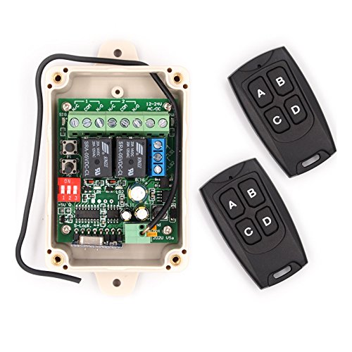 Solidremote 12V - 24V Secure Wireless RF Remote Control Relay Switch Universal 2-Channel 433MHz Receiver with 2 FCC ID Transmitters for Garage Door Openers, Cars, LED Lights & More (KIT-1)