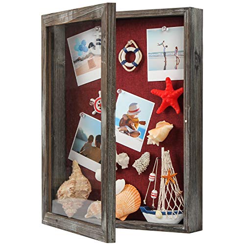 J JACKCUBE DESIGN Shadow Box Display Case Memory Box Rustic Wood Frame with Linen Back Gifts Keepsakes Storage for Picture Medal Post-Card -MK577A (Large)