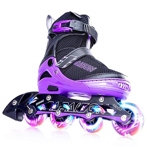 PAPAISON Adjustable Inline Skates for Kids and Adults with Full Light Up Wheels, Outdoor Roller Skates for Girls and Boys, Men and Women