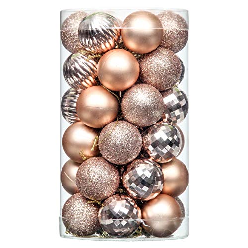 QY Rose Gold 1.57' 41pcs Shatterproof Christmas Tree Hanging Balls Christmas Balls Ornaments Christmas Tree Decoration for Holiday Party Baubles Set with Hang Rope