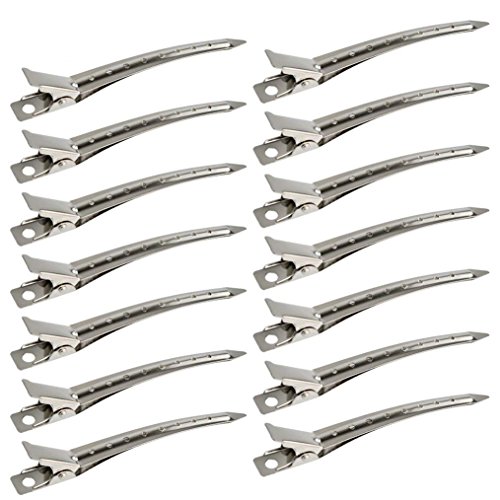 24 Packs Duck Bill Clips, Bantoye 3.5 Inches Rustproof Metal Alligator Curl Clips with Holes for Hair Styling, Hair Coloring, Silver