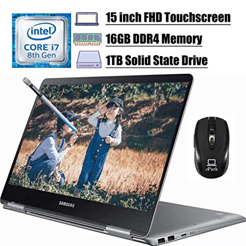 2020 Newest Samsung Notebook 9 Pro 2 in 1 Laptop, 15' FHD Touchscreen, 8th Gen Intel Quad-Core i7-8550U, 16GB DDR4 1TB SSD, 2GB AMD Radeon 540 Backlit KB USB-C Pen Win 10 + ePark Wireless Mouse