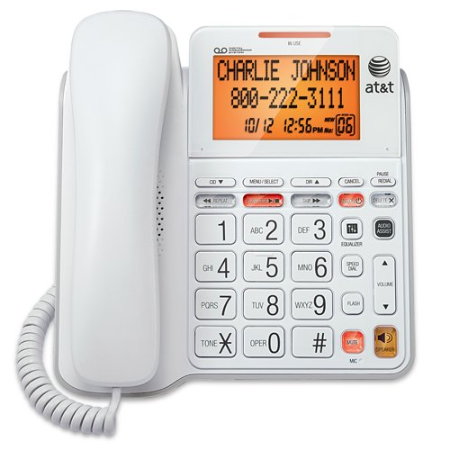 AT&T CL4940 Corded Standard Phone with Answering System and Backlit Display, White