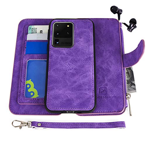 Samsung Galaxy S20 Ultra Case, Modos Logicos [Detachable Wallet Folio][2 in 1][Zipper Cash Storage][Up to 14 Card Slots 1 Photo Window] PU Leather Purse with Removable Inner Magnetic TPU Case - Purple