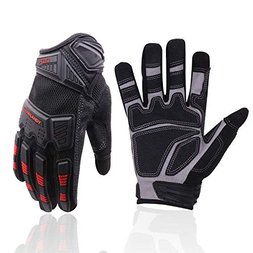 HANDLANDY Heavy Duty Work Gloves Men, Touchscreen TPR Impact Reducing Work Gloves, Non-Slip Breathable Mechanics Gloves (Large)