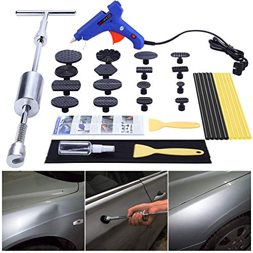 GLISTON Car Dent Puller Kit, Paintless Dent Repair Remover, Pro Slide Hammer Tools with 16pcs Thickened Black Tabs for DIY Automobile Body Hail Damage Removal