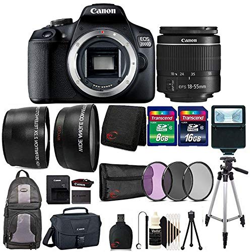 Canon EOS 2000D / Rebel T7 Digital SLR Camera Kit with EF-S 18-55mm f/3.5-5.6 III Lens with Backpack and Canon 100es Bag + Top Value Accessory Bundle