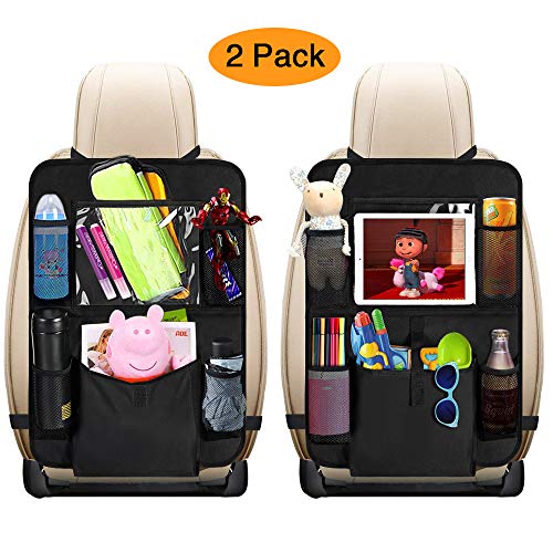 Car Back Seat Organizer Kids - Car Organizers Covers Protectors with 10' Touch Screen Tablet Holder Large Storage Pockets Kick Mats for Toy Cartoon Journey Travel Accessories (Large Pocket)