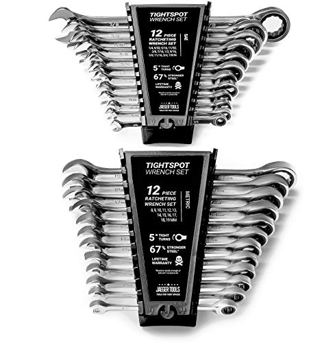 24pc IN/MM TIGHTSPOT Ratcheting Wrench Set - MASTER SET Including Inch & Metric With Quick Access Wrench Organizer - Our standard in combination wrench sets from gear to tip