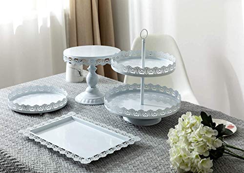 GMWD 4 Set Cake Stand, Metal Cupcake Holder, White Fruits Dessert Display Plate for Wedding Birthday Anniversary Party Home Decor Serving Platter