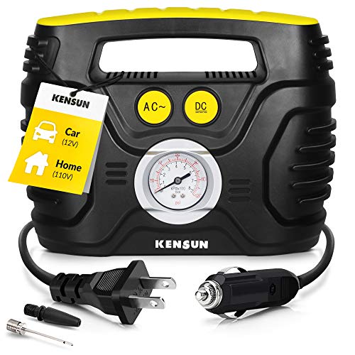 Kensun AC/DC Tire Inflator Portable Air Compressor Pump for Car 12V DC and Home 110V AC Swift Performance Inflator for Car, Bicycle, Motorcycle, Basketball and Others