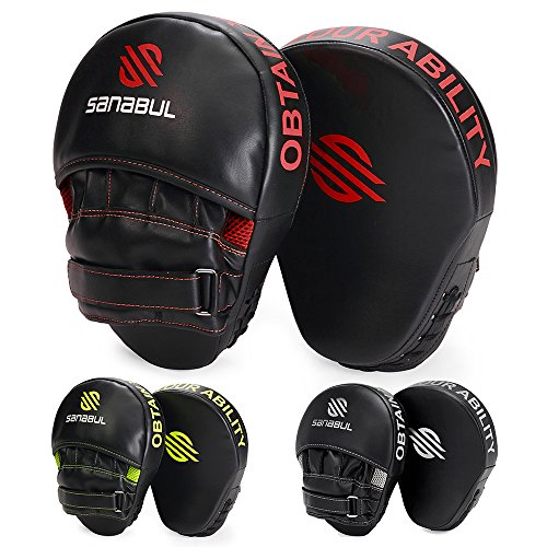 Sanabul Essential Curved Boxing MMA Punching Mitts (Black/Red)