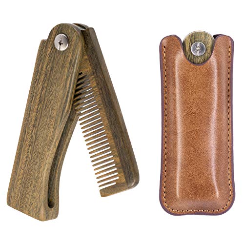 Onedor Sandalwood Fine Tooth Folding Brush Comb for Men Hair, Beard, and Mustache Styling, Pocket sized for Easy Carry
