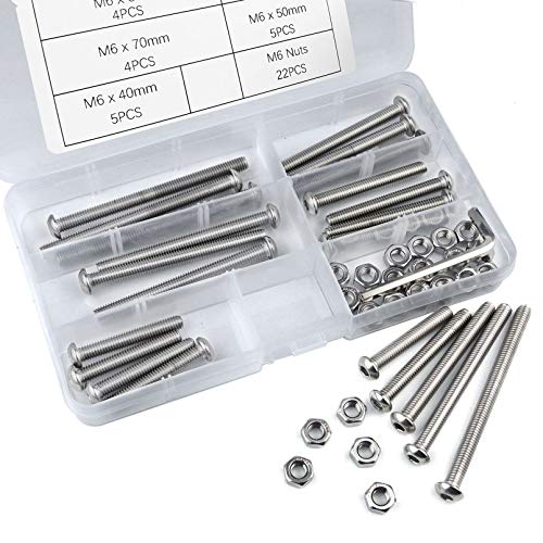 Hamineler 45Pcs 304 Stainless Steel M6 x 80/70/60/50/40mm Metric Hex Socket Button Head Cap Bolts Screws Assortment Set with Nuts Allen Socket Drive