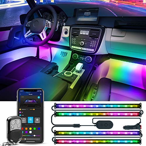 Govee Dreamcolor Interior Car Lights, Car LED Lights with APP and IR Remote, Upgraded 2-in-1 Design 4PCS 72 LED RGBIC DIY Color LED Lighting Kits Sync to Music with Super Length Wires for Various Car
