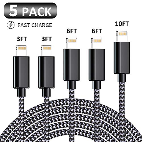 iPhone Charger, KRISLOG MFi Certified Cable 5 Pack High Speed Transfer Cords USB Fast Charging&Syncing Cable Compatible iPhone 11 Pro Xs MAX XR 8 8 Plus 7 7 Plus 6s 6s Plus(3ft×2 6ft×2 10ft)