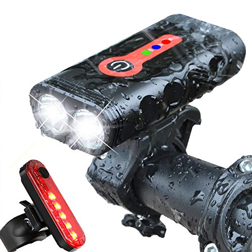 BurningSun Bike Light Set 5 Mode 1000 Lumens Super Bright 360 Degree Rotatable IP65 Waterproof USB Rechargeable Bicycle Headlight Front and Taillight Rear Back Light Cycling Riding Lamp LED Flashlight
