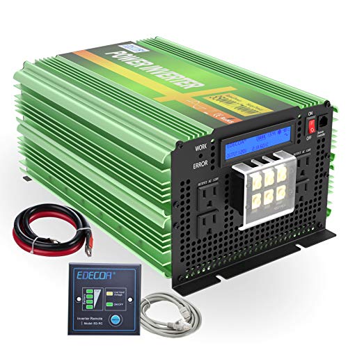 EDECOA Pure Sine Wave Power Inverter 3500W DC 12V to AC 120V with LCD Display and Remote Controller 4 AC Outlets and 1 AC Terminal Block