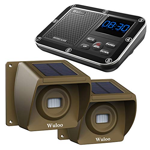 Solar Driveway Alarm Wireless Outside 1800ft Range, Outdoor Motion Sensor & Detector Driveway Alert System with Rechargeable Battery/Weatherproof/Mute Mode(1&2-Brown)
