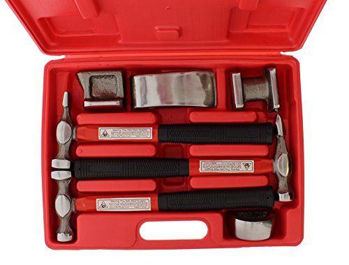 ABN Auto Body Shaping and Forming Repair 7-Piece Kit – Fender Roller Fixer Dent Remover Tool Set with Hammer and Dolly