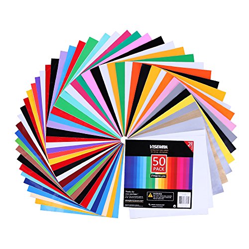 Adhesive Vinyl Sheets - 40 Assorted Colors(Glossy,Matte,Brushed and Metallic) Self Vinyl Craft Paper with 2 Clear Transfer Tap for Cutters (50 Pack)