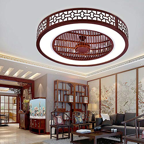 64W hidden blade solid wood ceiling fan with light and remote control modern invisible ceiling fan modern ceiling fan light adjustable wind speed living room decoration lights