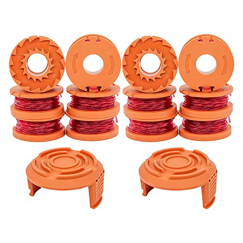 WA0010 Trimmers Spool Line 10ft 0.065',Compatible with Worx Trimmer/Edger Weed Eater WG180 WG163,with WA6531 Spool Cap Covers (12 Line Spools+2 Cap)