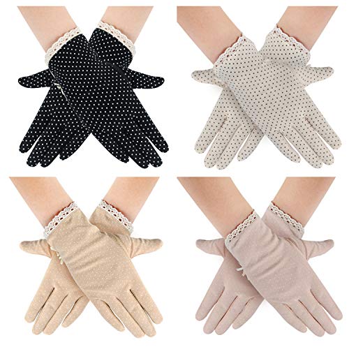 4 Pairs Summer Women Dots Sun Uv Protection Gloves Cotton Lace Anti-skid Driving Gloves