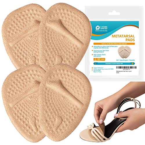 Metatarsal Pads Ball of Foot Cushions - 2 Pairs Beige Soft Gel Insoles Supports, Forefoot Cushioning Pads Shoe Inserts for Women - Fast Pain Relief & All Day Comfort, One Size Fits for High Heel Shoes
